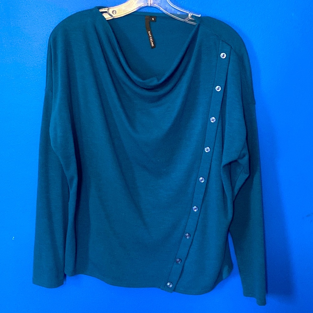KAY CELINE Teal Knit Drop Shoulder Blouse Sz S